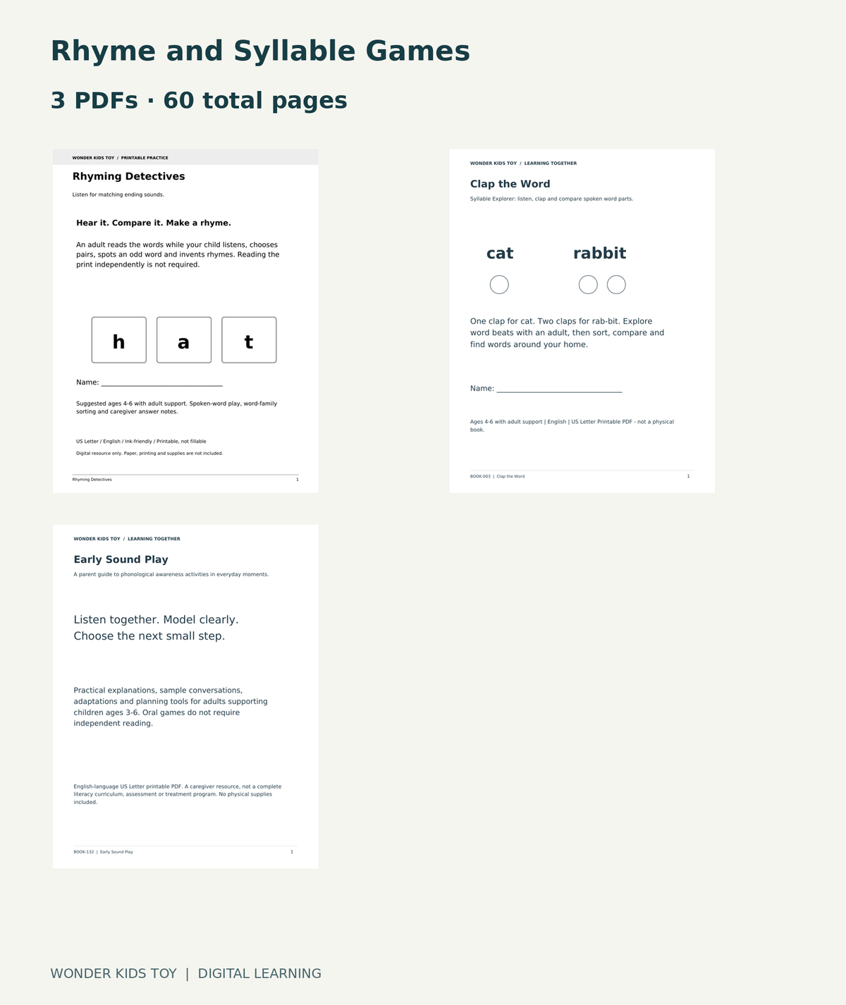 Rhyme and Syllable Games: actual included PDF covers
