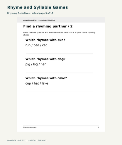 Rhyme and Syllable Games: Rhyming Detectives actual included page 5
