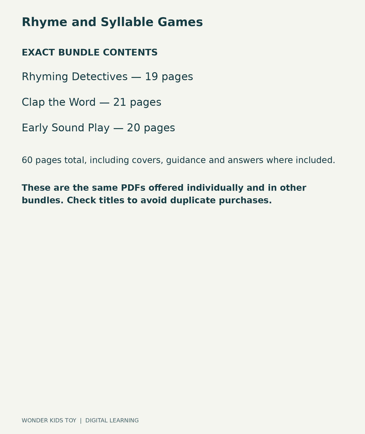 Rhyme and Syllable Games: exact contents, 3 PDFs and 60 total pages