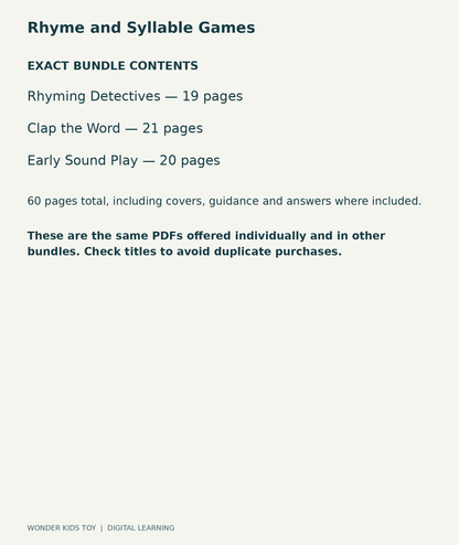 Rhyme and Syllable Games: exact contents, 3 PDFs and 60 total pages