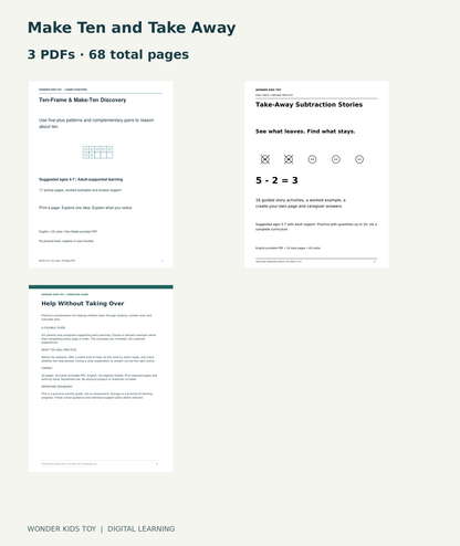 Make Ten and Take Away: actual included PDF covers