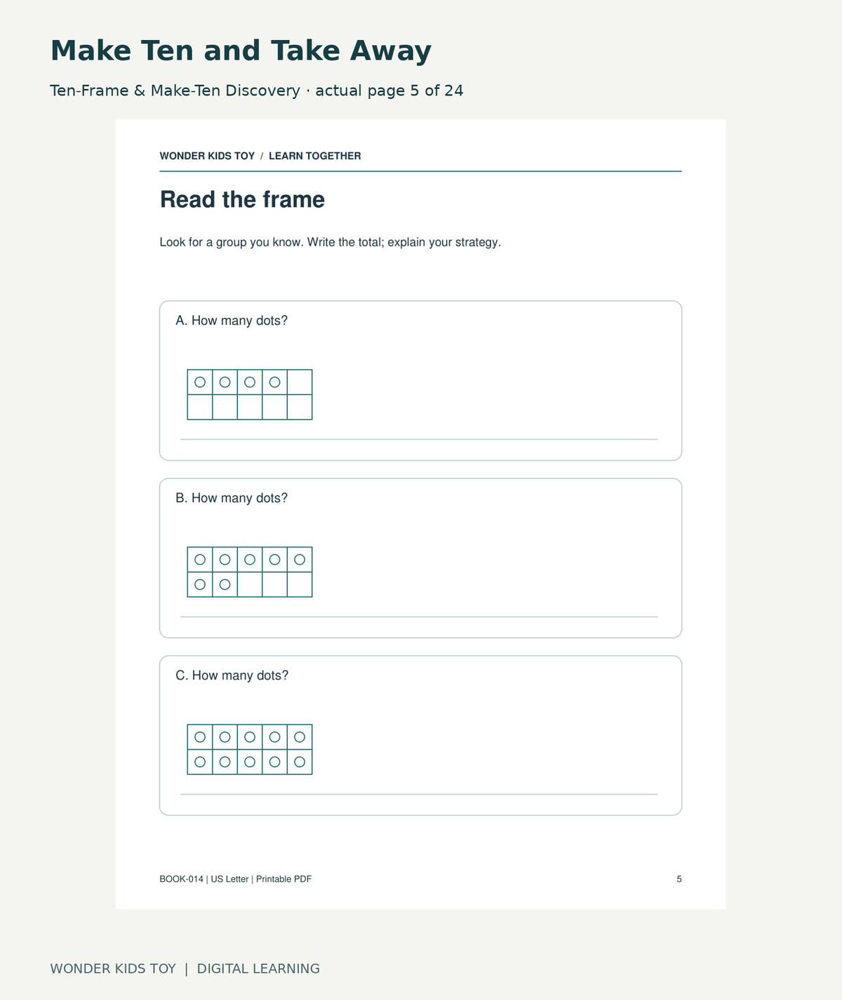 Make Ten and Take Away: Ten-Frame & Make-Ten Discovery actual included page 5