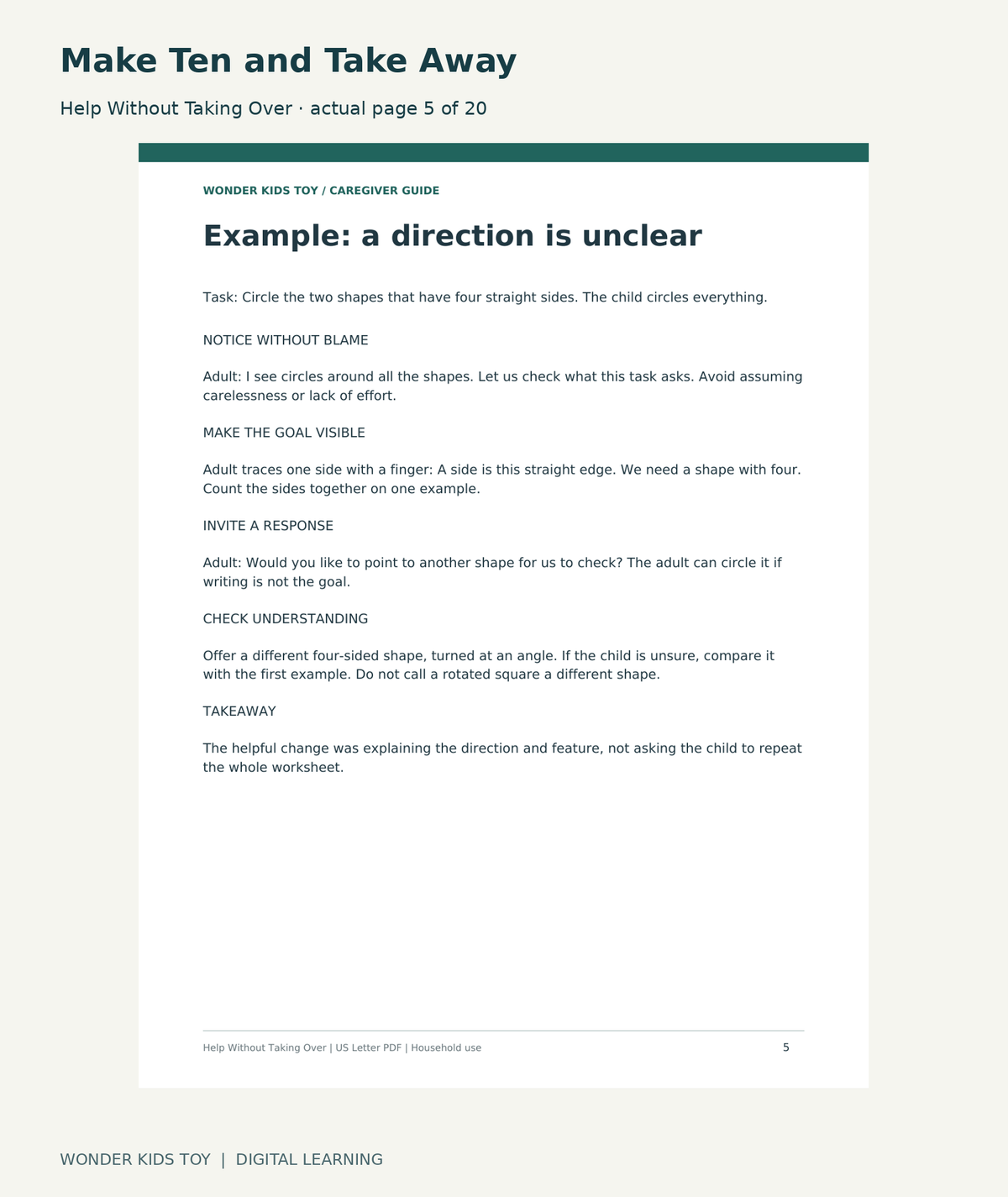 Make Ten and Take Away: Help Without Taking Over actual included page 5