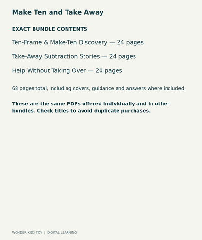 Make Ten and Take Away: exact contents, 3 PDFs and 68 total pages