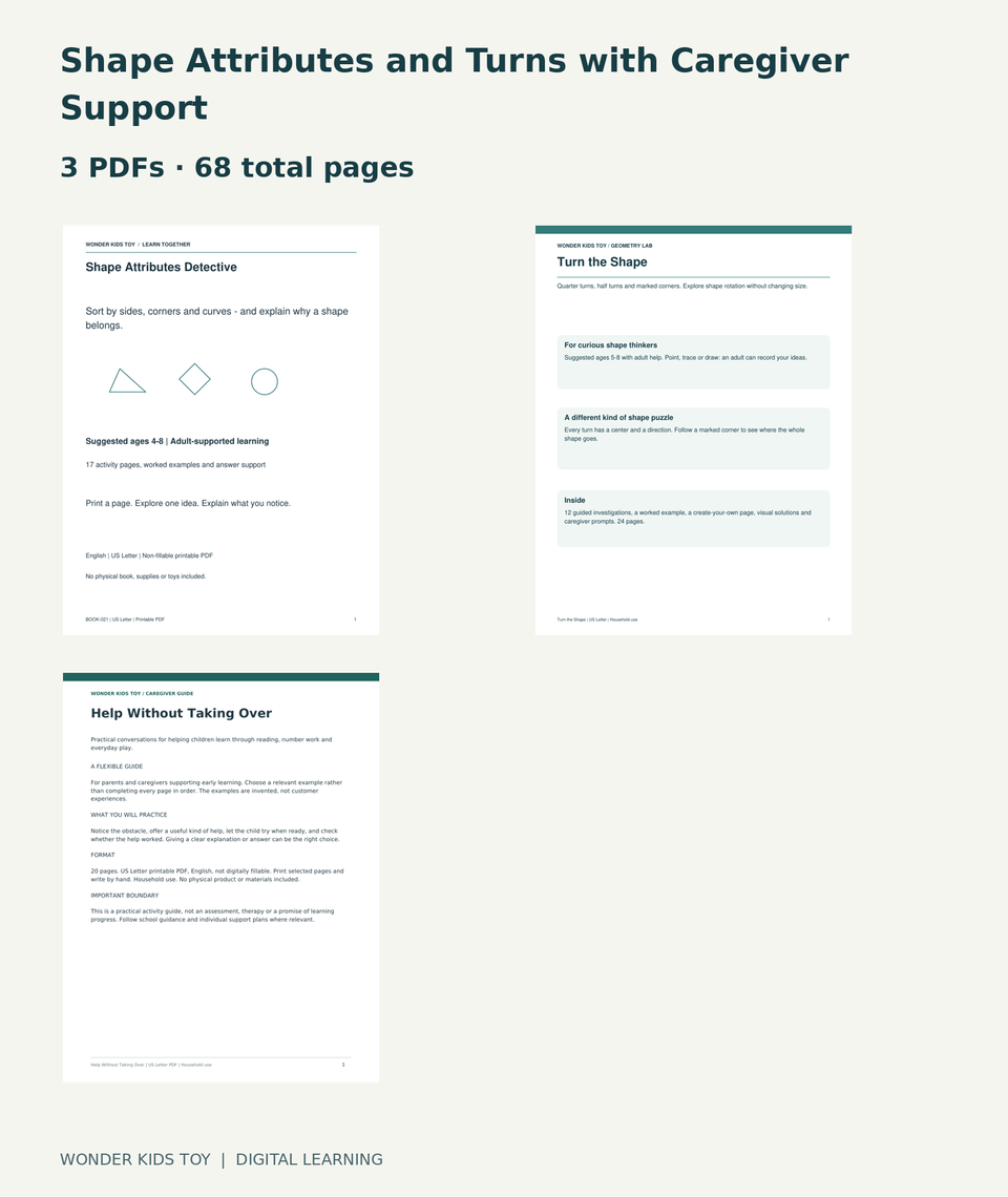 Shape Attributes and Turns with Caregiver Support: actual included PDF covers