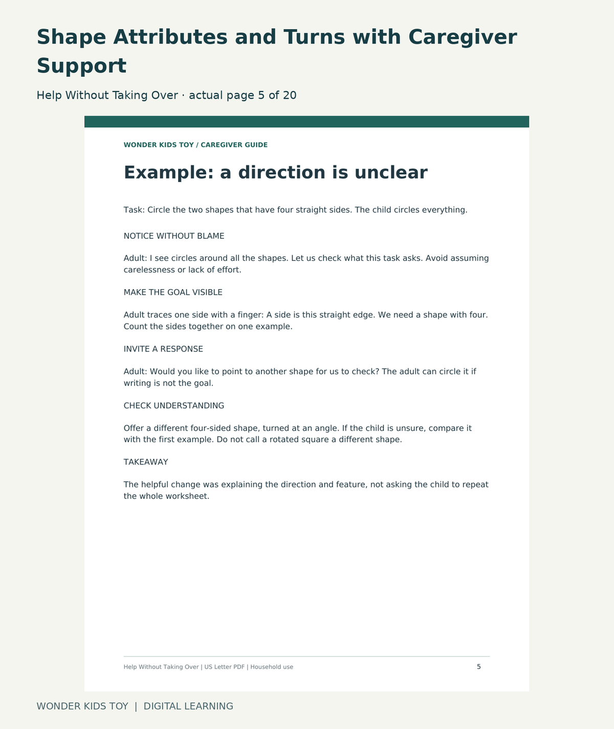 Shape Attributes and Turns with Caregiver Support: Help Without Taking Over actual included page 5