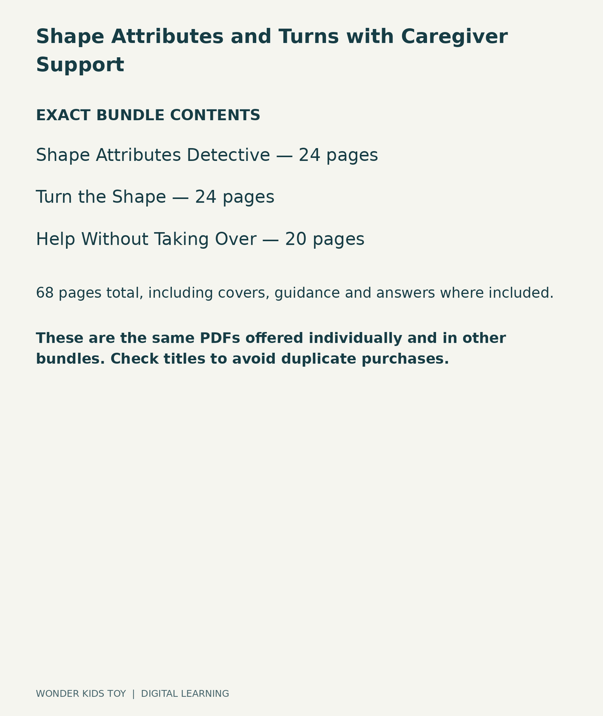 Shape Attributes and Turns with Caregiver Support: exact contents, 3 PDFs and 68 total pages