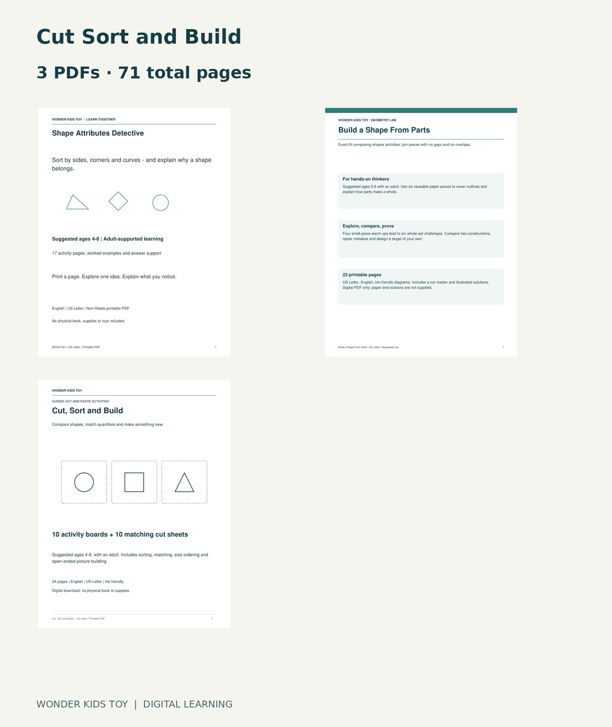 Cut Sort and Build: actual included PDF covers