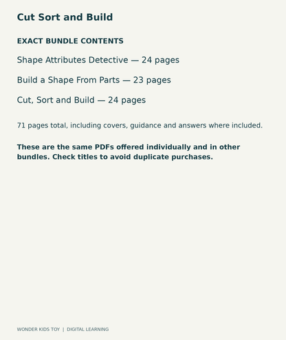 Cut Sort and Build: exact contents, 3 PDFs and 71 total pages