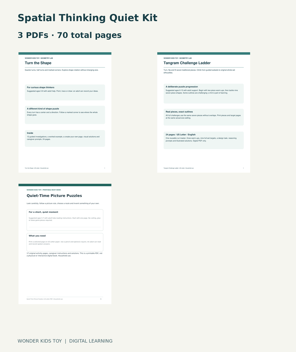 Spatial Thinking Quiet Kit: actual included PDF covers