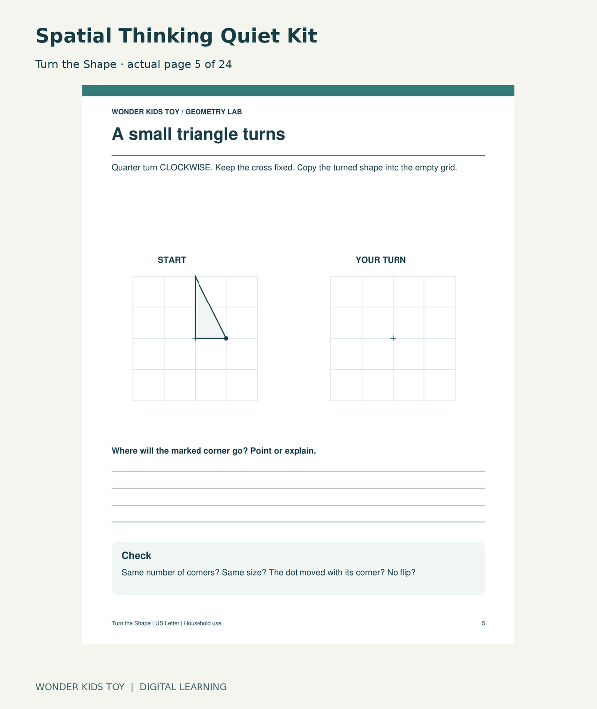 Spatial Thinking Quiet Kit: Turn the Shape actual included page 5