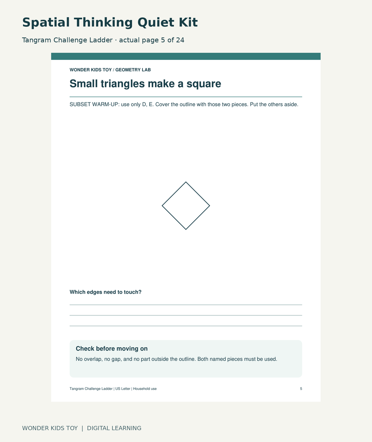 Spatial Thinking Quiet Kit: Tangram Challenge Ladder actual included page 5