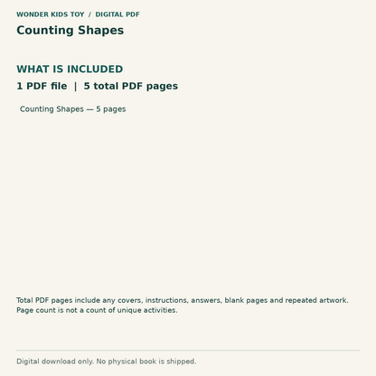 Counting Shapes: Contents: 1 PDF files, 5 total PDF pages. Digital only; no physical book.