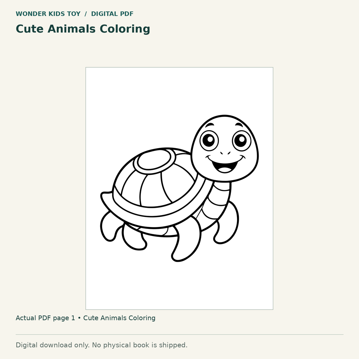 Cute Animals Coloring: actual page 1 from Cute Animals Coloring. Digital only; no physical book.