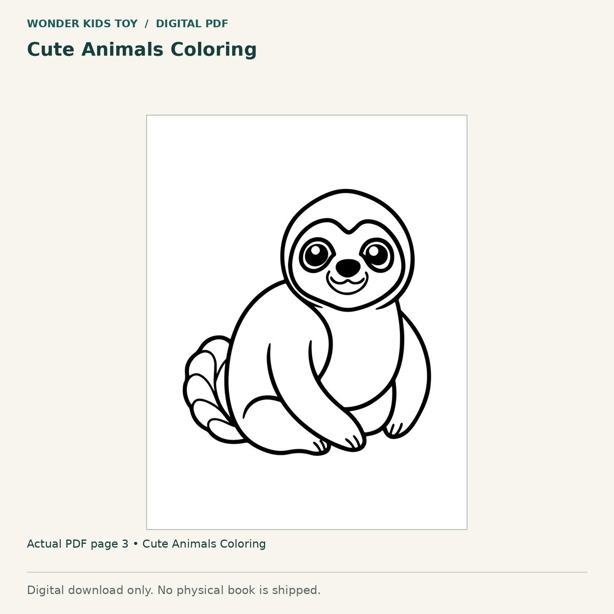Cute Animals Coloring: actual page 3 from Cute Animals Coloring. Digital only; no physical book.