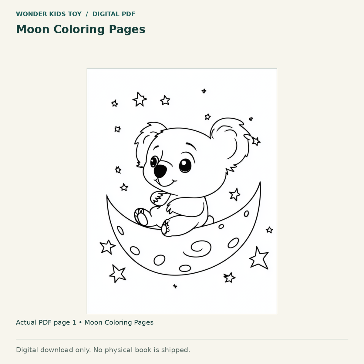 Moon Coloring Pages: actual page 1 from Moon Coloring Pages. Digital only; no physical book.