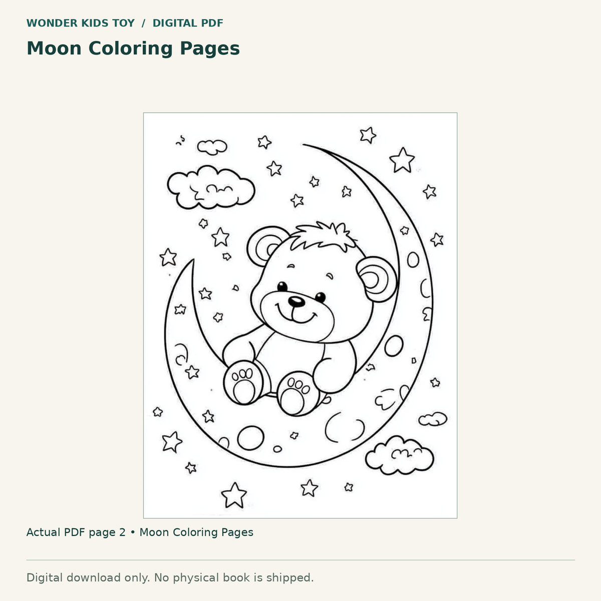 Moon Coloring Pages: actual page 2 from Moon Coloring Pages. Digital only; no physical book.