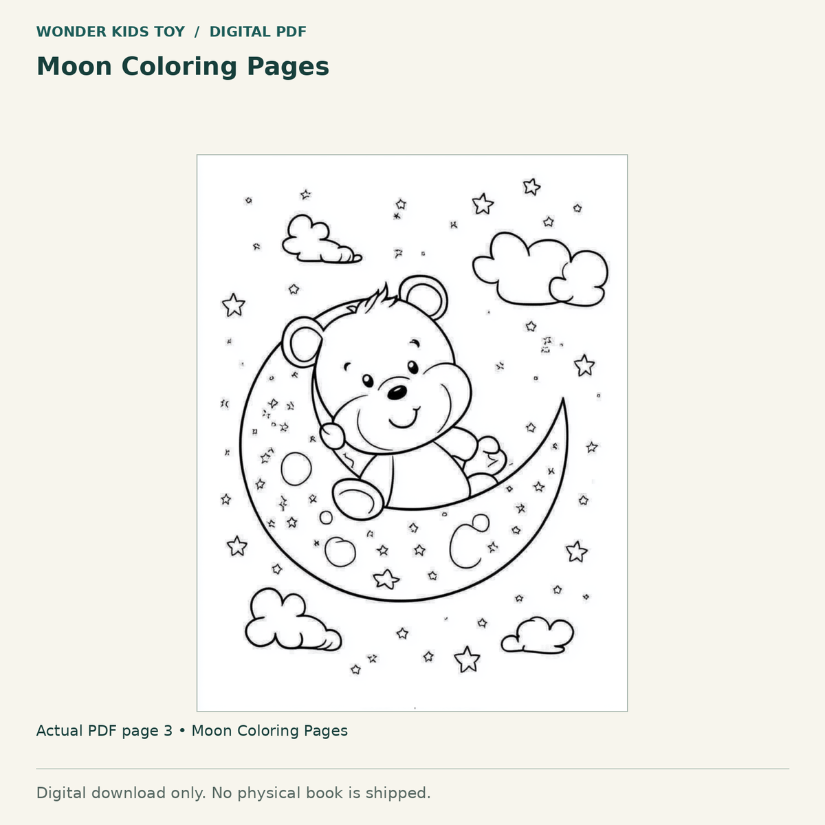 Moon Coloring Pages: actual page 3 from Moon Coloring Pages. Digital only; no physical book.