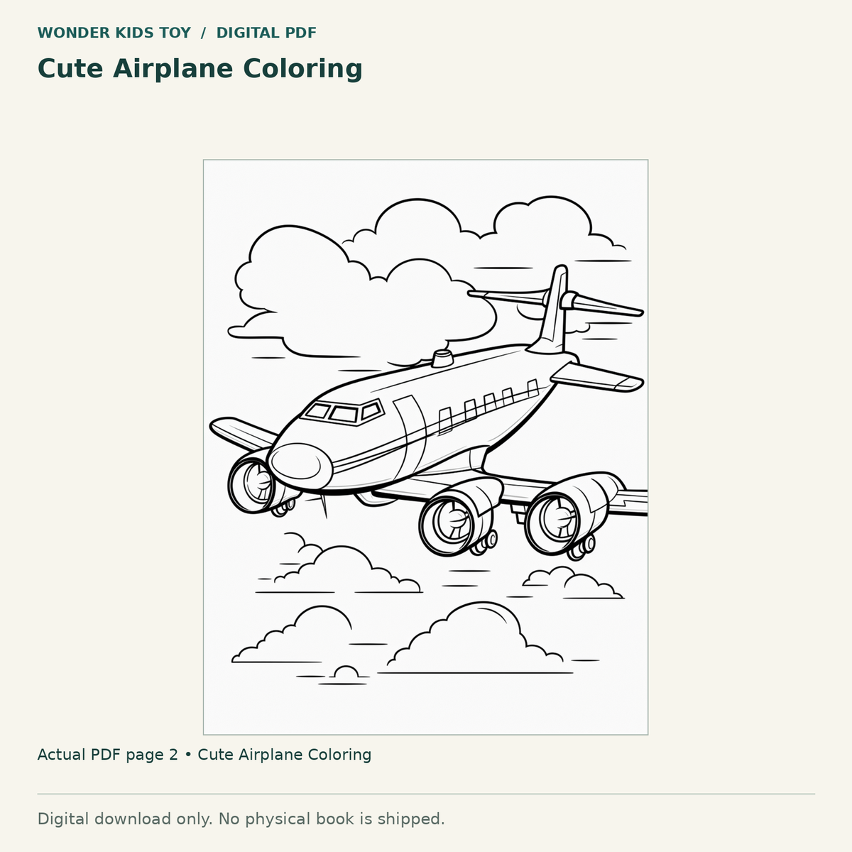 Cute Airplane Coloring: actual page 2 from Cute Airplane Coloring. Digital only; no physical book.