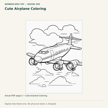 Cute Airplane Coloring: actual page 2 from Cute Airplane Coloring. Digital only; no physical book.