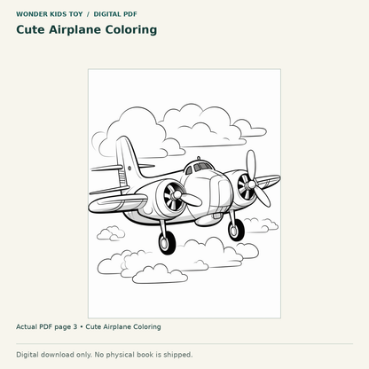 Cute Airplane Coloring: actual page 3 from Cute Airplane Coloring. Digital only; no physical book.