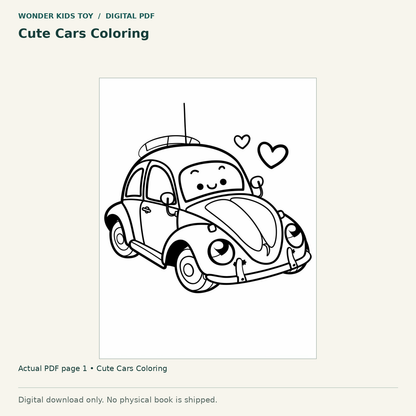 Cute Cars Coloring: actual page 1 from Cute Cars Coloring. Digital only; no physical book.
