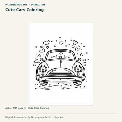 Cute Cars Coloring: actual page 3 from Cute Cars Coloring. Digital only; no physical book.