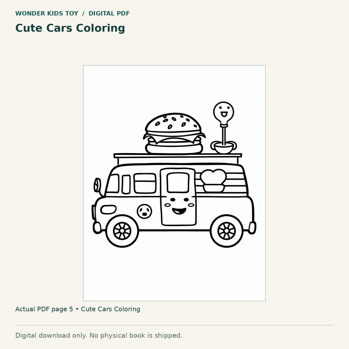 Cute Cars Coloring: actual page 5 from Cute Cars Coloring. Digital only; no physical book.