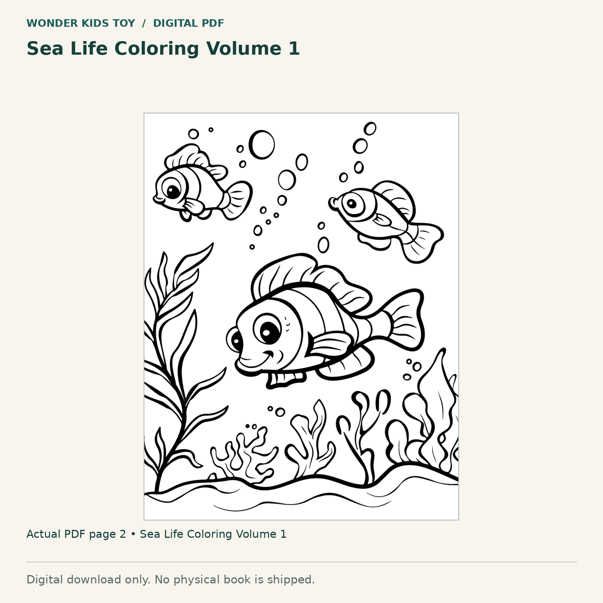 Sea Life Coloring Volume 1: actual page 2 from Sea Life Coloring Volume 1. Digital only; no physical book.