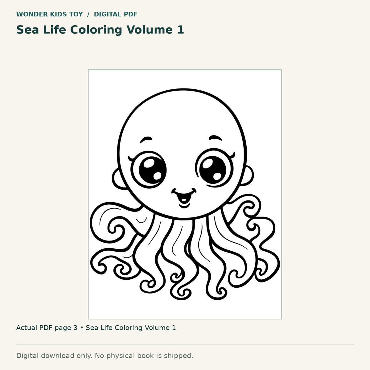Sea Life Coloring Volume 1: actual page 3 from Sea Life Coloring Volume 1. Digital only; no physical book.