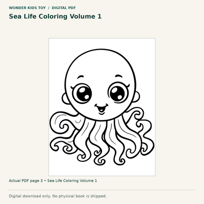Sea Life Coloring Volume 1: actual page 3 from Sea Life Coloring Volume 1. Digital only; no physical book.