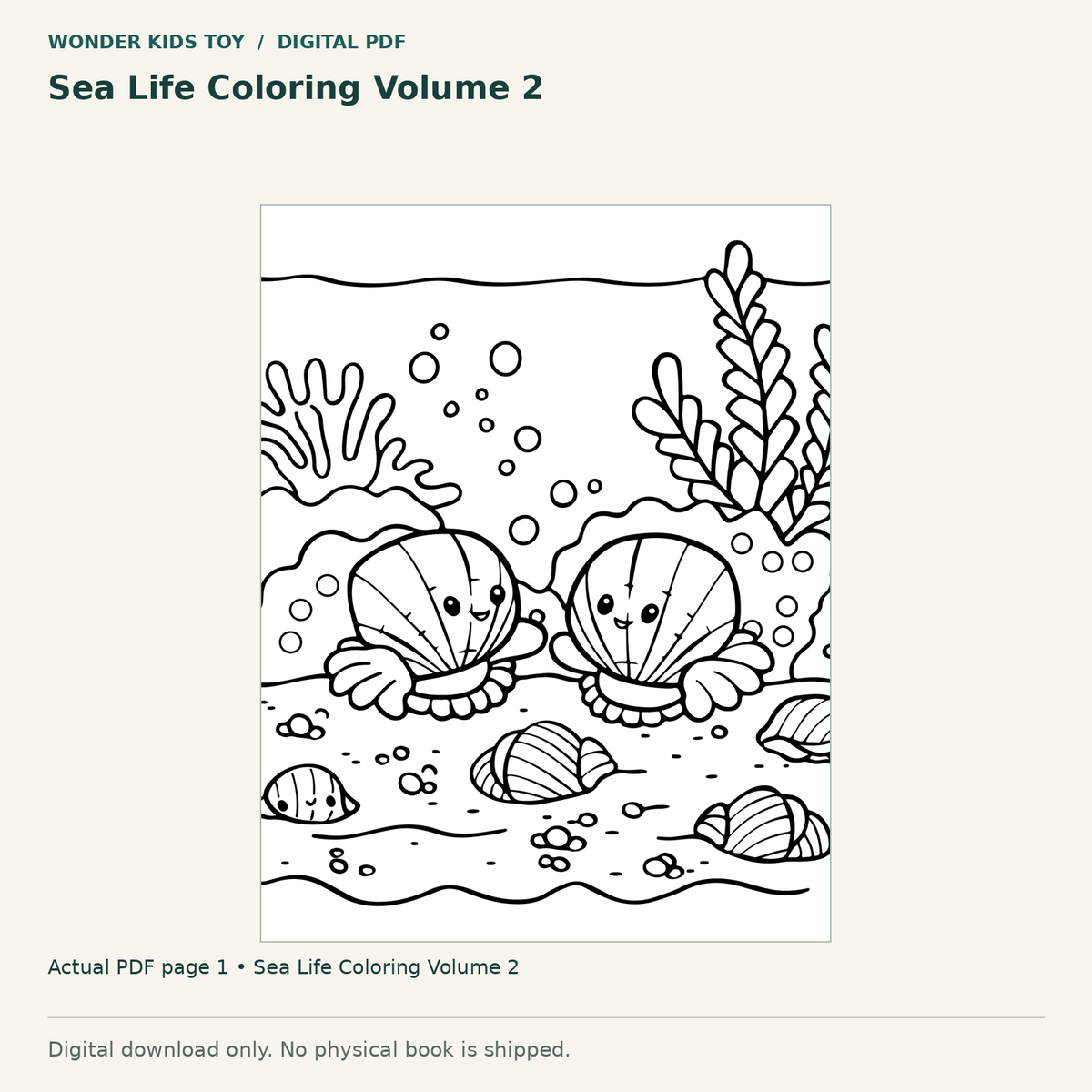 Sea Life Coloring Volume 2: actual page 1 from Sea Life Coloring Volume 2. Digital only; no physical book.
