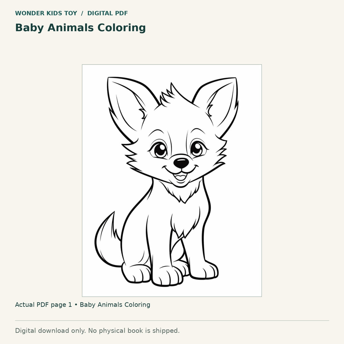 Baby Animals Coloring: actual page 1 from Baby Animals Coloring. Digital only; no physical book.