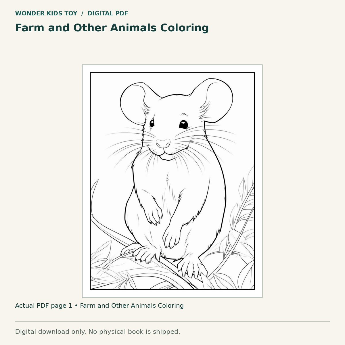 Farm and Other Animals Coloring: actual page 1 from Farm and Other Animals Coloring. Digital only; no physical book.