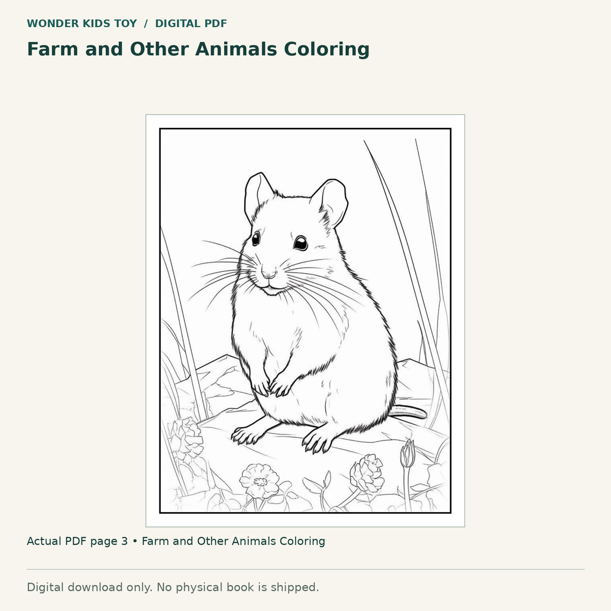 Farm and Other Animals Coloring: actual page 3 from Farm and Other Animals Coloring. Digital only; no physical book.