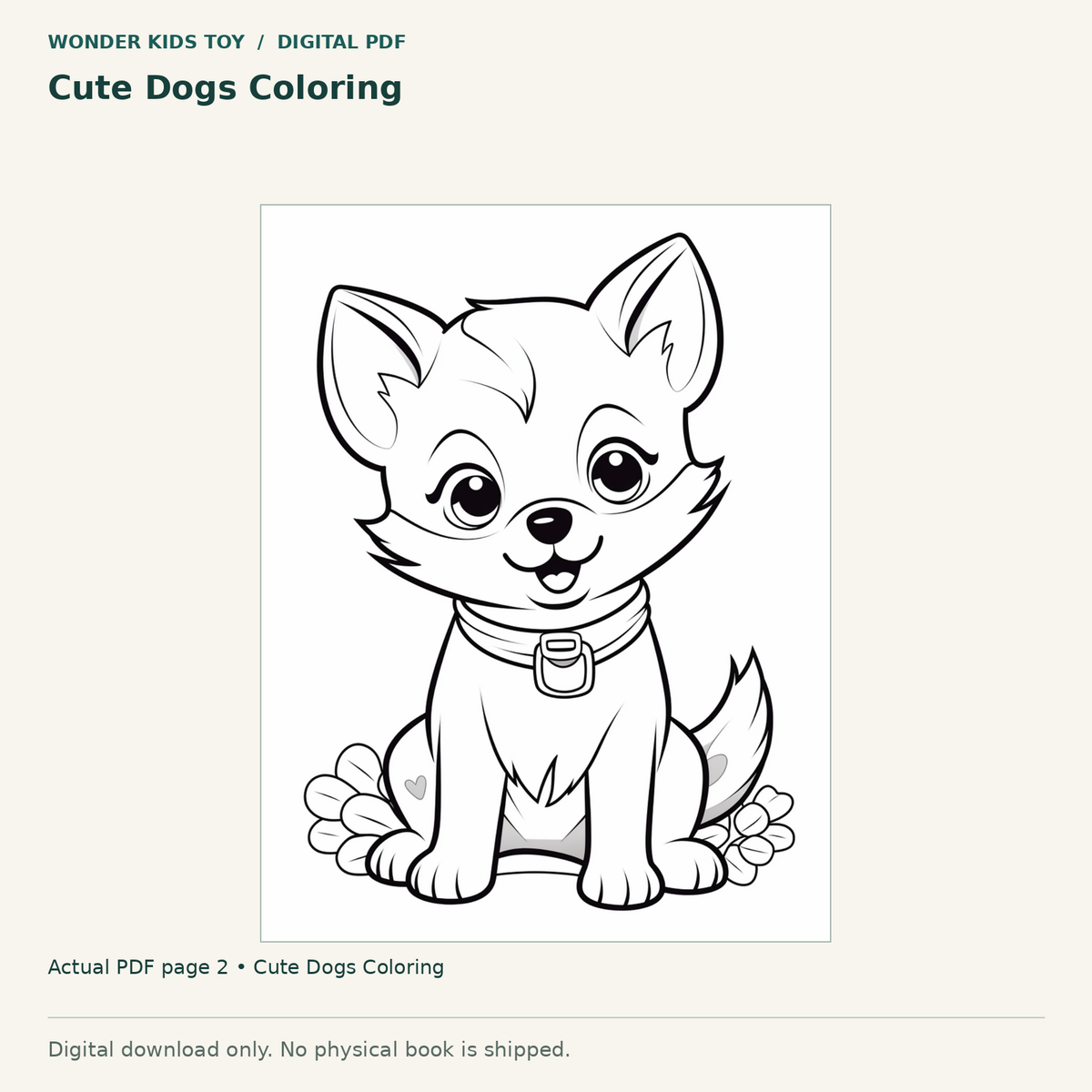 Cute Dogs Coloring: actual page 2 from Cute Dogs Coloring. Digital only; no physical book.