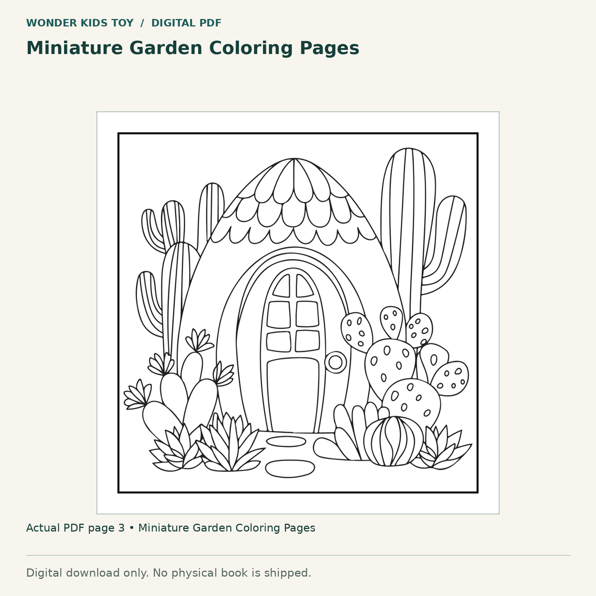 Miniature Garden Coloring Pages: actual page 3 from Miniature Garden Coloring Pages. Digital only; no physical book.
