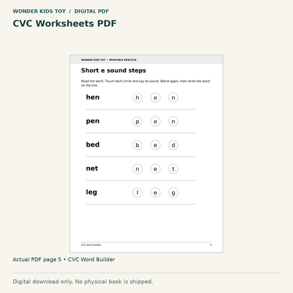 CVC Worksheets PDF: actual page 5 from CVC Word Builder. Digital only; no physical book.