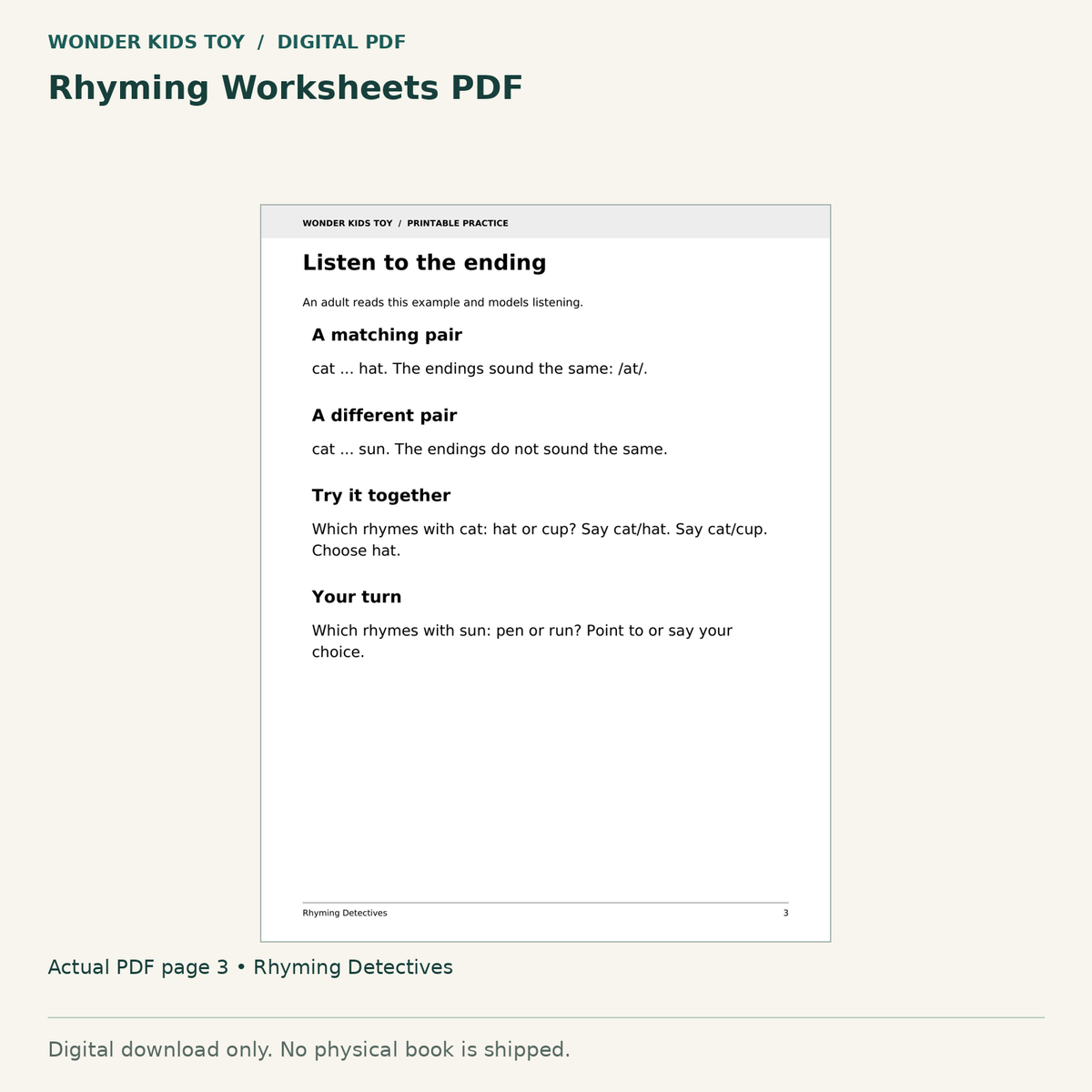 Rhyming Worksheets PDF: actual page 3 from Rhyming Detectives. Digital only; no physical book.