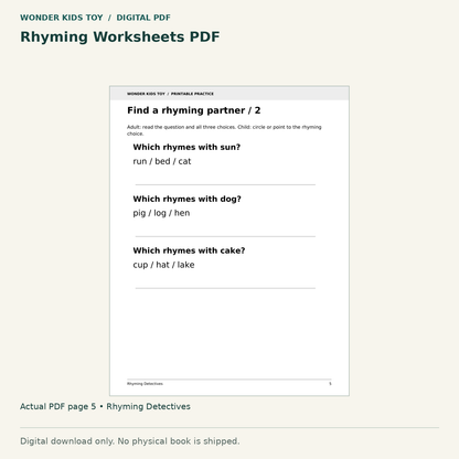 Rhyming Worksheets PDF: actual page 5 from Rhyming Detectives. Digital only; no physical book.
