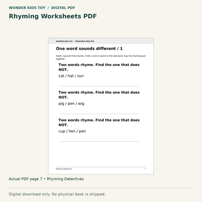 Rhyming Worksheets PDF: actual page 7 from Rhyming Detectives. Digital only; no physical book.