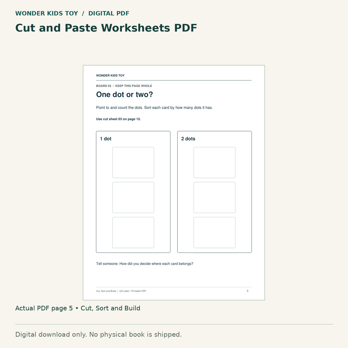 Cut and Paste Worksheets PDF: actual page 5 from Cut, Sort and Build. Digital only; no physical book.