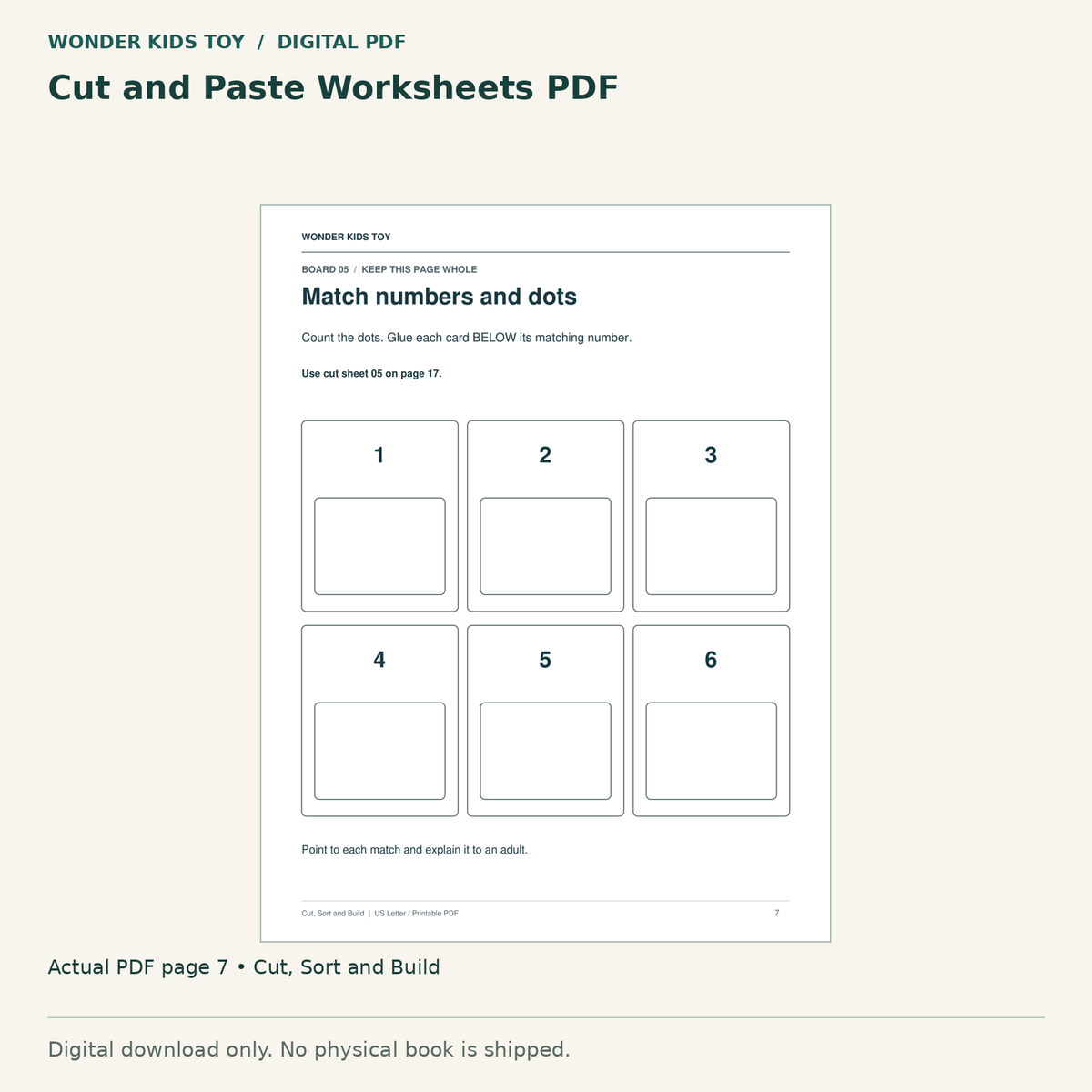 Cut and Paste Worksheets PDF: actual page 7 from Cut, Sort and Build. Digital only; no physical book.