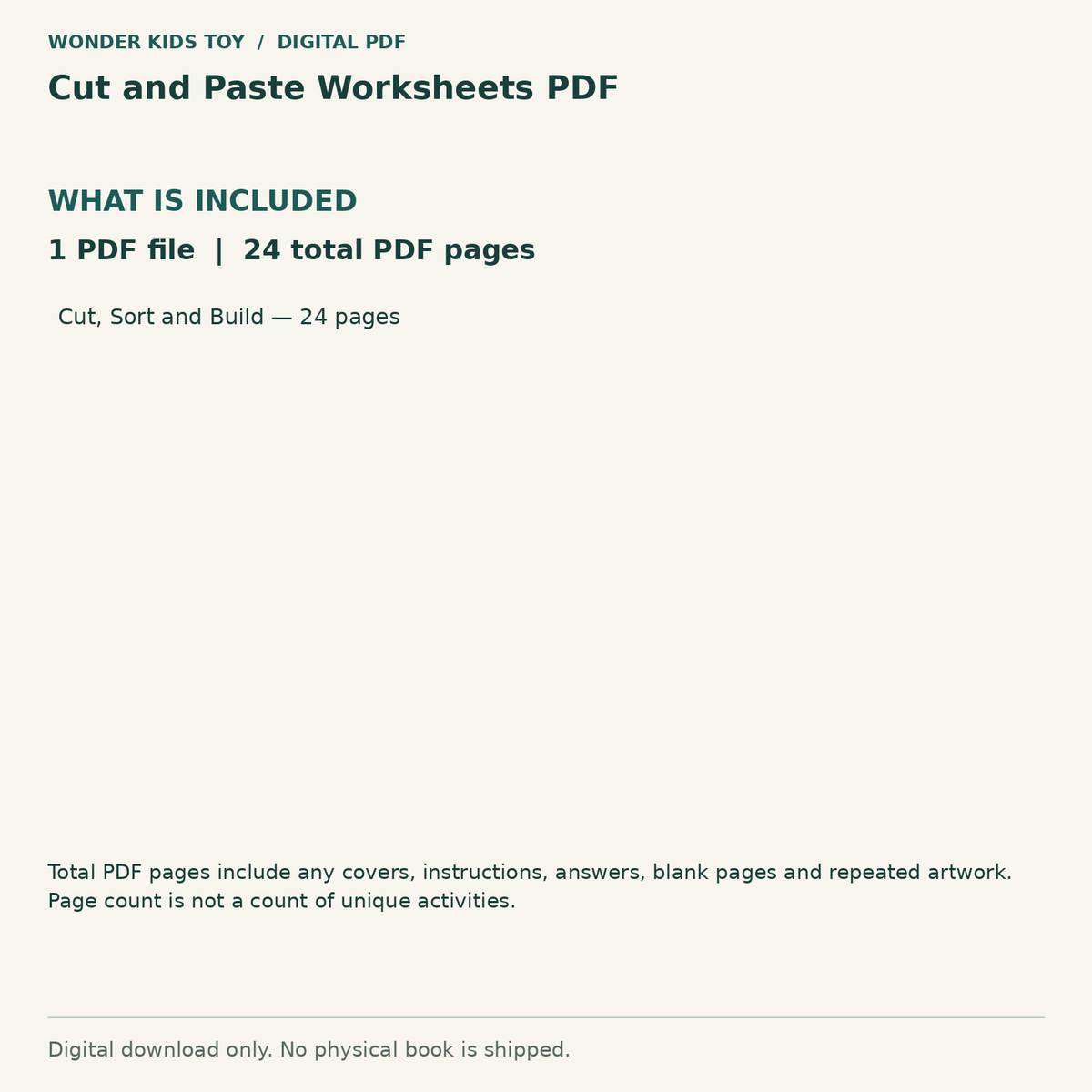 Cut and Paste Worksheets PDF: Contents: 1 PDF files, 24 total PDF pages. Digital only; no physical book.