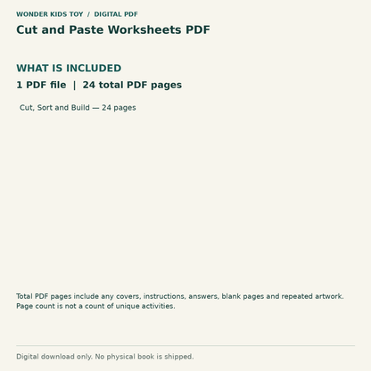 Cut and Paste Worksheets PDF: Contents: 1 PDF files, 24 total PDF pages. Digital only; no physical book.