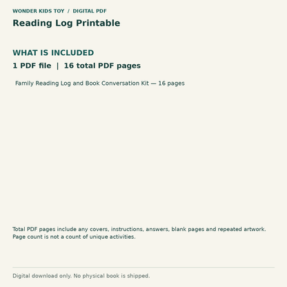Reading Log Printable: Contents: 1 PDF files, 16 total PDF pages. Digital only; no physical book.