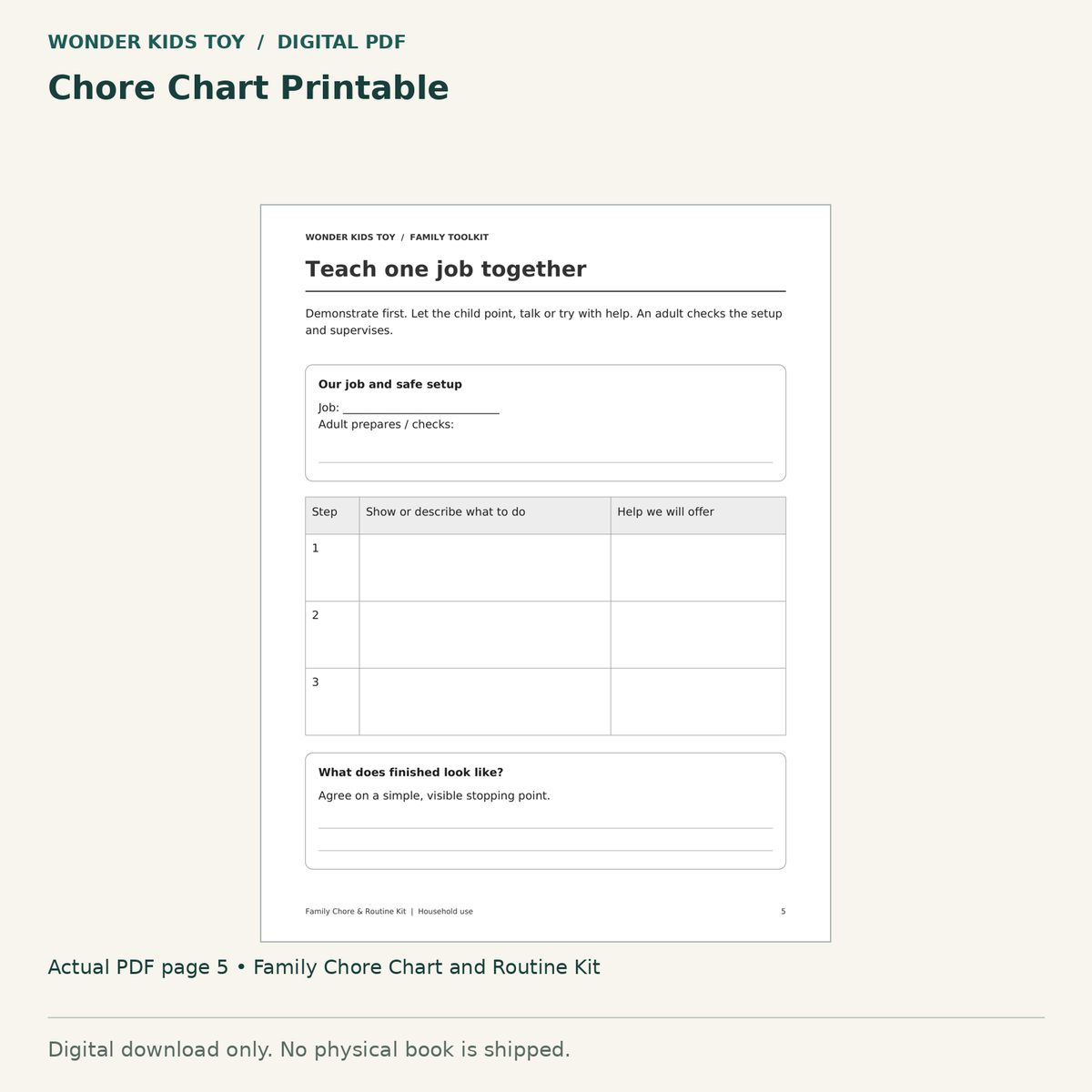 Chore Chart Printable: actual page 5 from Family Chore Chart and Routine Kit. Digital only; no physical book.