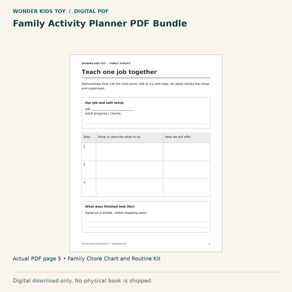 Family Activity Planner PDF Bundle: actual page 5 from Family Chore Chart and Routine Kit. Digital only; no physical book.