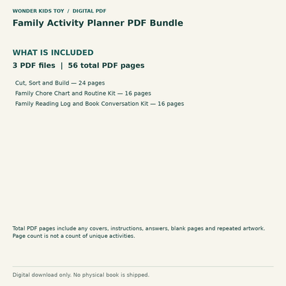 Family Activity Planner PDF Bundle: Contents: 3 PDF files, 56 total PDF pages. Digital only; no physical book.