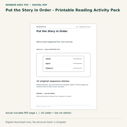 Put the Story in Order - Printable Reading Activity Pack: actual included PDF page 1, US Letter low-ink edition. Digital download; no physical book.